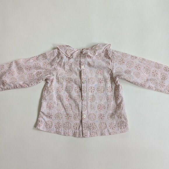 Jacadi Paris Liberty Baby Cotton Blouse 12 Months Pink Ruffle Neck Long Sleeves - Picture 3 of 7